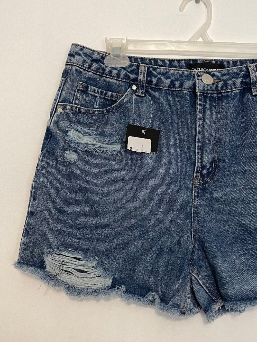 NEW NWT FASHION NOVA Last Chance Denim Shorts Dark Wash Ripped High Waisted 32 - Picture 6 of 16